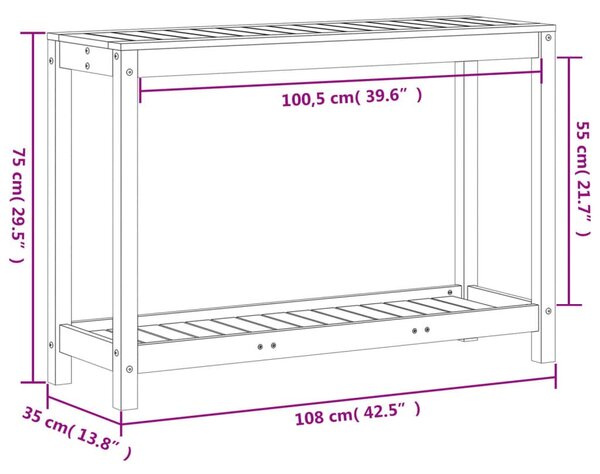 Τραπέζι Κηπουρικής με Ράφι 108 x 35 x 75 εκ. Μασίφ Ξύλο Πεύκου - Καφέ