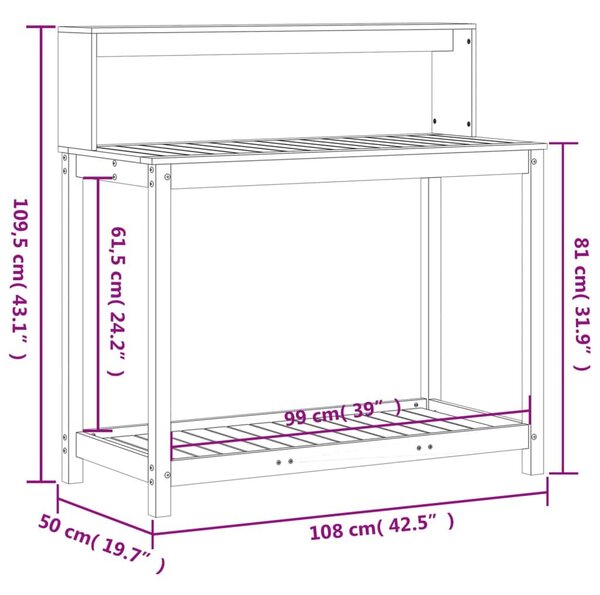 Τραπέζι Κηπουρικής με Ράφια Καφέ 108x50x109,5 εκ. Μασίφ Πεύκο - Καφέ