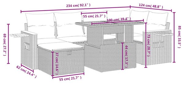 Καναπές Σετ 7 Τεμαχίων Μαύρο Συνθετικό Ρατάν με Μαξιλάρια - Μαύρο