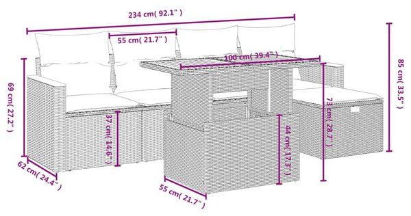 Σετ Καναπέ Κήπου 6 τεμ. Μπεζ Συνθετικό Ρατάν με Μαξιλάρια - Μπεζ