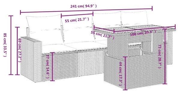 Σετ Καναπέ Κήπου 5 Τεμαχίων Μαύρο Συνθετικό Ρατάν με Μαξιλάρια - Μαύρο