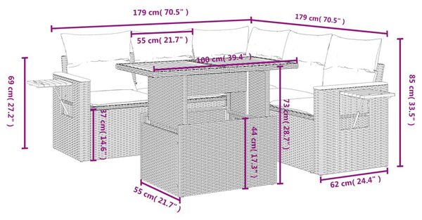 Σετ Καναπέ Κήπου 6 τεμ. Μπεζ Συνθετικό Ρατάν με Μαξιλάρια - Μπεζ