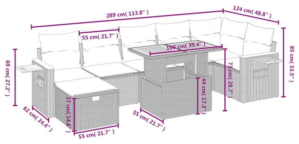 Σαλόνι Κήπου Σετ 8 τεμ. Μπεζ Συνθετικό Ρατάν με Μαξιλάρια - Μπεζ