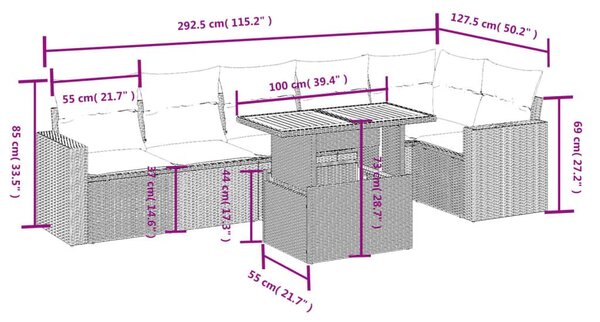 Καναπές Σετ 7 Τεμαχίων Μαύρο Συνθετικό Ρατάν με Μαξιλάρια - Μαύρο