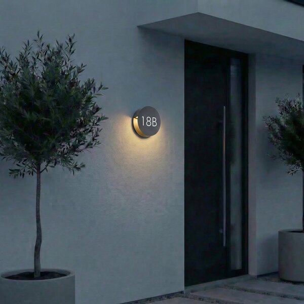 Lucande Εξωτερικός φωτιστικός τοίχου LED Advero, ανθρακί, αριθμός σπιτιού CCT, Μαύρο, Αλουμίνιο, σύγχρονο