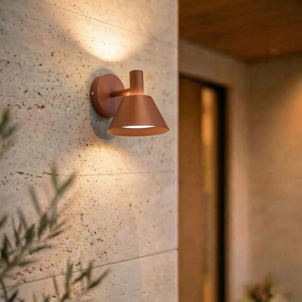 Lucande Εξωτερικός φωτιστικός τοίχου LED Tabena, καφέ, IP44, CCT, Καφέ / Σκουριάς, Αλουμίνιο, σύγχρονο