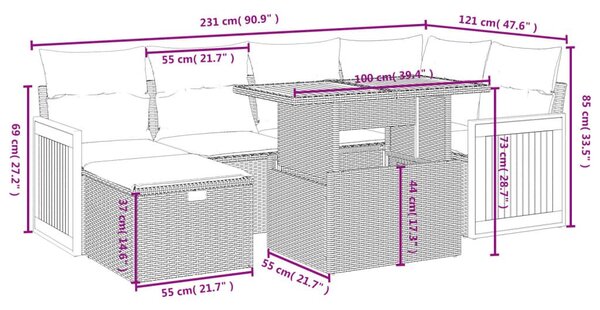 Σαλόνι Κήπου Σετ 7 τεμ. Μπεζ Συνθετικό Ρατάν με Μαξιλάρια - Μπεζ