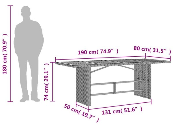 Τραπέζι Κήπου Επιφάνεια Ακακίας Μπεζ 190x80x74εκ. Συνθ. Ρατάν - Μπεζ