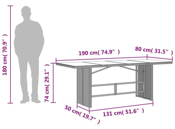 Τραπέζι Κήπου με Γυάλινη Επιφάνεια Μπεζ 190x80x74 εκ. Ρατάν - Μπεζ