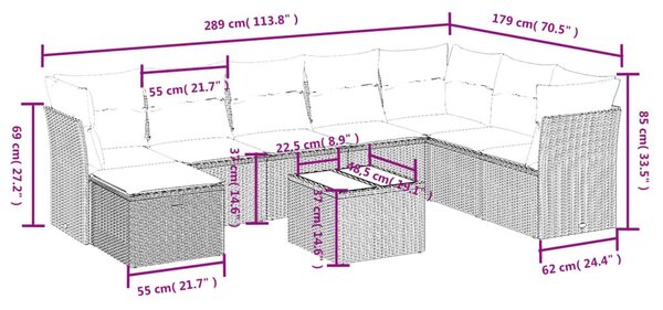 Σαλόνι Κήπου Σετ 9 τεμ. Μπεζ Συνθετικό Ρατάν με Μαξιλάρια - Μπεζ