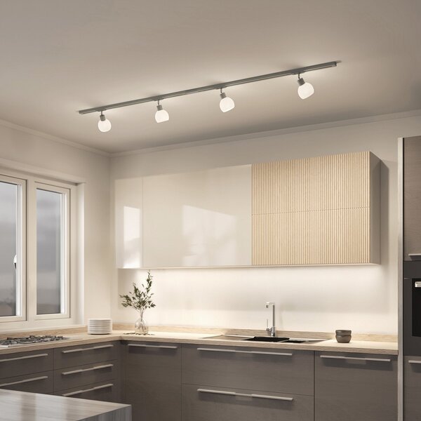 Lindby Μονοφασικό σύστημα ράγας Linaro, E14, ασημί, 4 φύλλα., ρυθμιζόμενος, Γκρι, Σαλόνι / τραπεζαρία, Μέταλλο, σύγχρονο