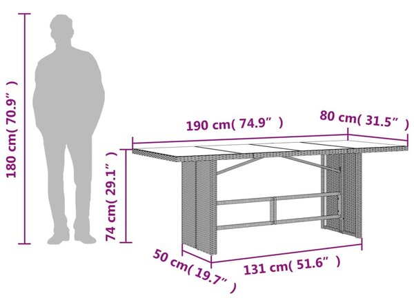 Τραπέζι Κήπου με Γυάλινη Επιφάνεια Γκρι 190x80x74 εκ Συνθ.Ρατάν - Γκρι