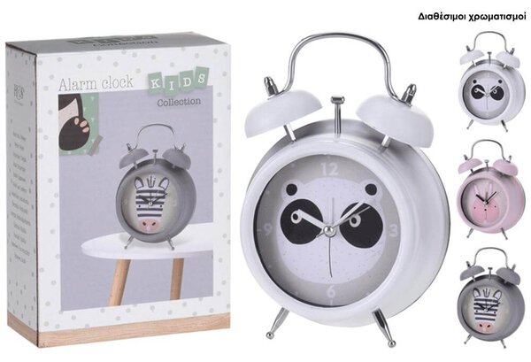 Επιτραπέζιο ρολόι Alarm Kids deco HZ1991440 13x6.5x18cm, ματ φινίρισμα, σε 3 επιλογές σχεδίου - χρώματος, κουνέλι-ροζ/ζέβρα-Γκρι/παντά-λευκό