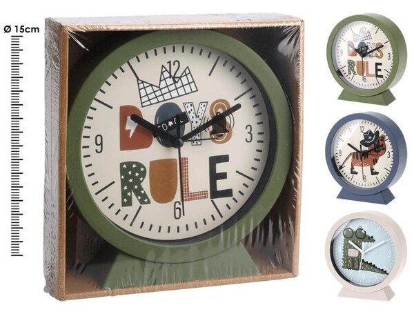 Ρολόι επιτραπέζιο Alarm με βαση Kids Deco 837165350 Διάμετρος 15cm, σε 3 επιλογές χρώματος green-boys rule, blue- tiger, white - croco