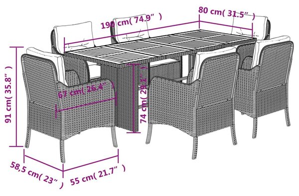 Σετ Τραπεζαρίας Κήπου 7 τεμ. Μπεζ Συνθετικό Ρατάν με Μαξιλάρια - Μπεζ