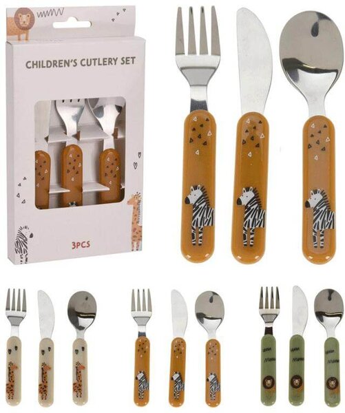 Μαχαιροπίρουνα Kids Deco 3τεμάχια, από ανοξείδωτο ατσάλι, με πλαστική λαβή και σχέδιο ζωάκι