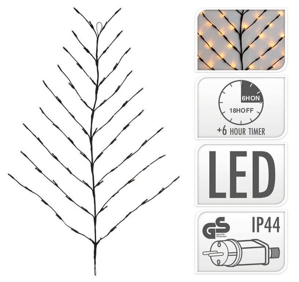 Επιτοίχιο Διακοσμητικό Δέντρο με φωτισμό 68 LED Θερμό λευκό, χρονοδιακόπτη 6 ώρες, καλώδιο 3m και διαστάσεις 80 x 100 cm