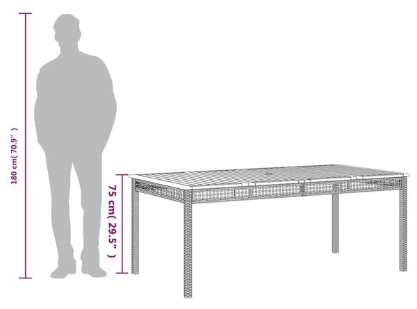 Τραπέζι Κήπου Γκρι 180x90x75 εκ. Συνθετικό Ρατάν / Ξύλο Ακακίας - Γκρι