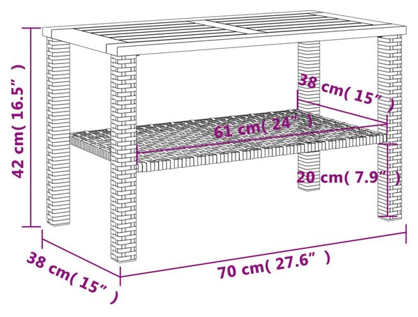 Τραπέζι Κήπου Γκρι 70x38x42 εκ. Συνθετικό Ρατάν & Ξύλο Ακακίας - Γκρι