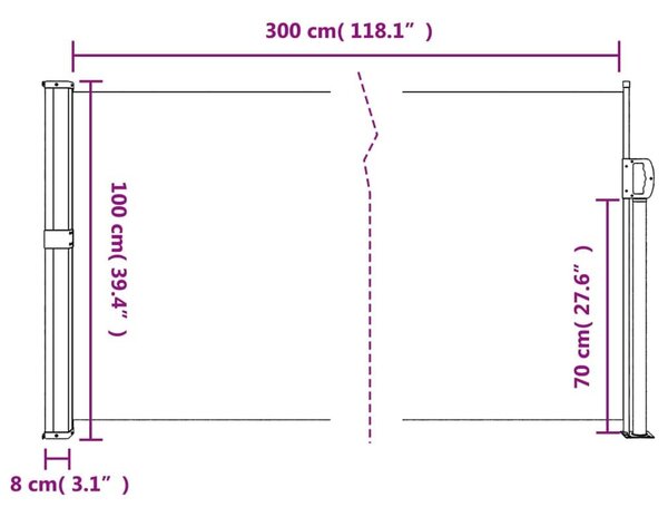 Σκίαστρο Πλαϊνό Συρόμενο Taupe 100 x 300 εκ. - Μπεζ-Γκρι