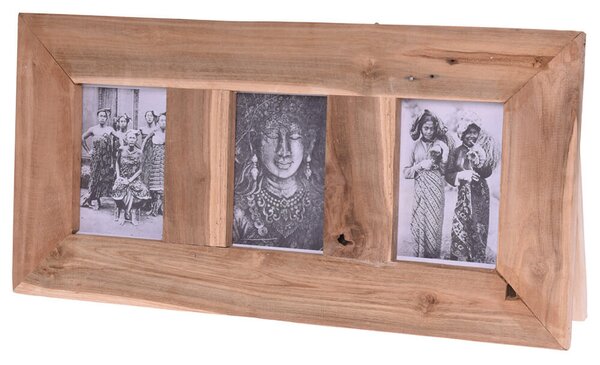 Κορνίζα Ξύλο Teak, με 3 θέσεις, βάση και εσοχή - 28x55cm