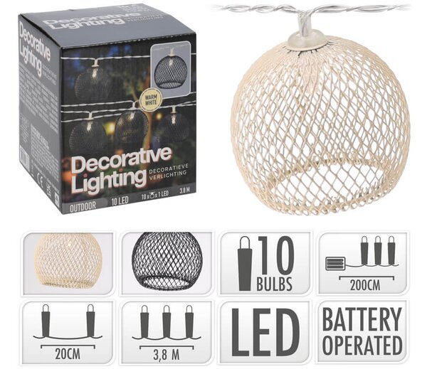 Διακοσμητικός Φωτισμός 10 LED με μπαταρία - 3.8 Μέτρα - σε 2 επιλογές χρώματος