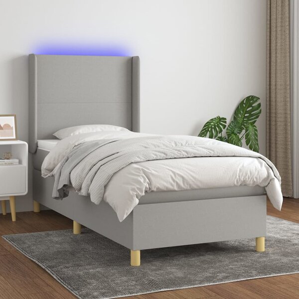 VidaXL Κρεβάτι Boxspring με Στρώμα & LED Αν.Γκρι 80x200 εκ. Υφασμάτινο