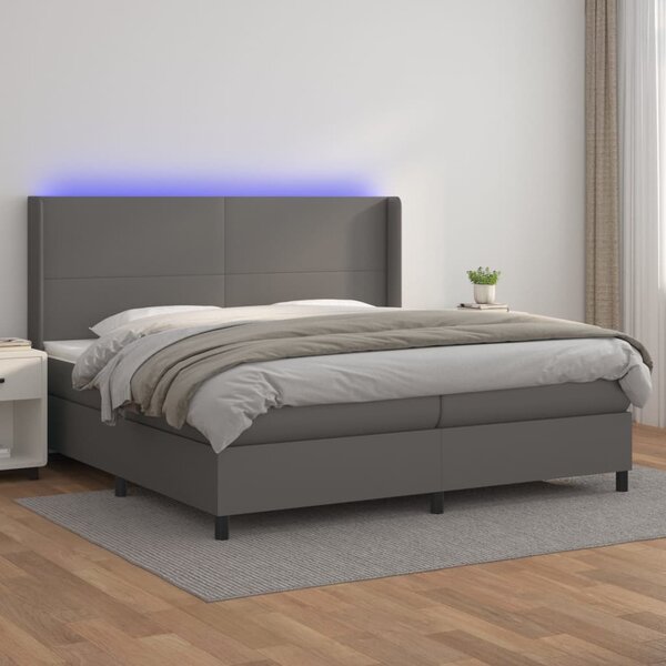 VidaXL Κρεβάτι Boxspring με Στρώμα & LED Γκρι 200x200 εκ. Συνθ. Δέρμα