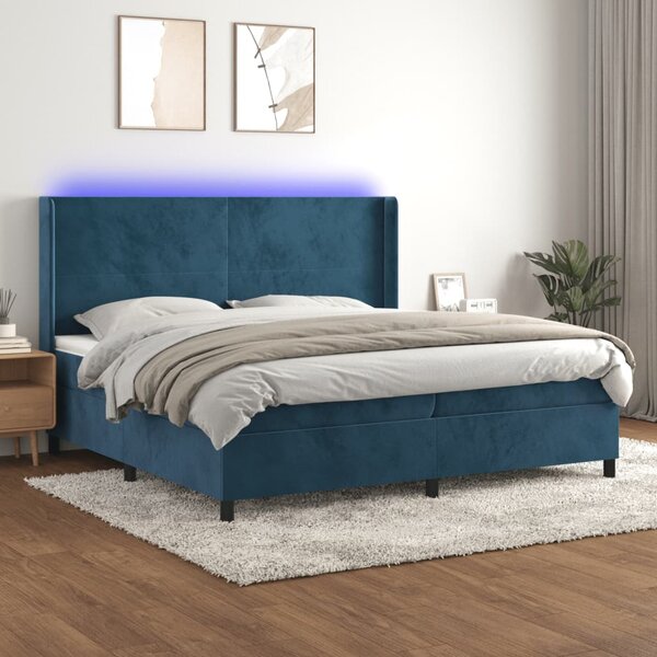 VidaXL Κρεβάτι Boxspring με Στρώμα & LED Σκ. Μπλε 200x200εκ. Βελούδινο