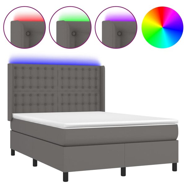 VidaXL Κρεβάτι Boxspring με Στρώμα & LED Γκρι 140x200 εκ. Συνθ. Δέρμα