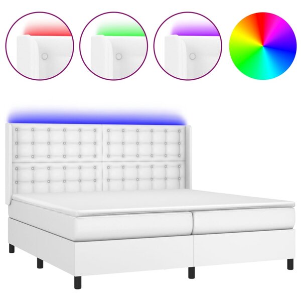 VidaXL Κρεβάτι Boxspring με Στρώμα & LED Λευκό 200x200 εκ. Συνθ. Δέρμα