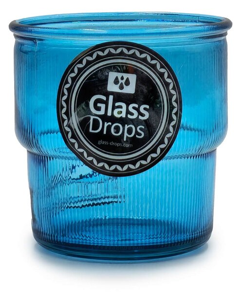 Ποτήρι Glass Drops Ribbed (2415DB09) Από ανακυκλωμένο γυαλί, Χωρητικότητας 300ml, Διαστάσεων Ø 9 x Υ 9 cm, Aqua Blue
