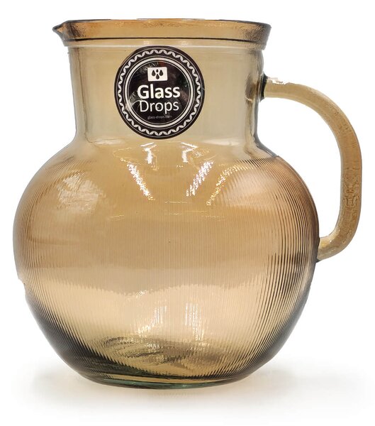 Κανάτα με χερούλι Glass Drops Ribbed (3198DB04) Από ανακυκλωμένο γυαλί, Χωρητικότητας 2.3L, Διαστάσεων Ø 20 x Υ 20 cm, Cinnamon