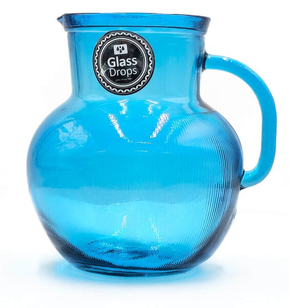 Κανάτα με χερούλι Glass Drops Ribbed (3198DB09) Από ανακυκλωμένο γυαλί, Χωρητικότητας 2.3L, Διαστάσεων Ø 20 x Υ 20 cm, Aqua Blue