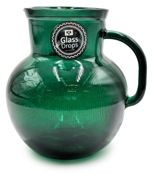 Κανάτα με χερούλι Glass Drops Ribbed (3198DB734) Από ανακυκλωμένο γυαλί, Χωρητικότητας 2.3L, Διαστάσεων Ø 20 x Υ 20 cm, Albahaca