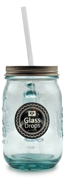 Ποτήρι Glass Drops Authentic Est. 1896 (3109) Με χερούλι, καπάκι & καλαμάκι, Από ανακυκλωμένο γυαλί, Χωρητικότητας 550ml, Διαστάσεων Ø 12 x Υ 23 cm