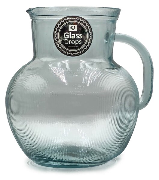 Κανάτα με χερούλι Glass Drops Ribbed (3198) Από ανακυκλωμένο γυαλί, Χωρητικότητας 2.3L, Διαστάσεων Ø 20 x Υ 20 cm
