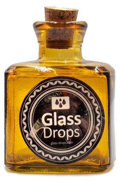 Διακοσμητικό Μπουκάλι με πώμα Glass Drops Cuadrada (5322DB411) Aπό 100% ανακυκλωμένο γυαλί, Xωρητικότητας 200ml, Διαστάσεων Ø 7 x Υ 10 cm, Yellow Gold
