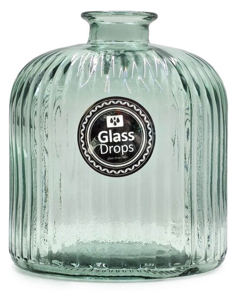 Διακοσμητικό Βάζο Glass Drops Daroca Stripe (4863DB600) Από ανακυκλωμένο γυαλί, Χωρητικότητας 1.95L, Διαστάσεων Ø 16 x Υ 18cm, Natural Green