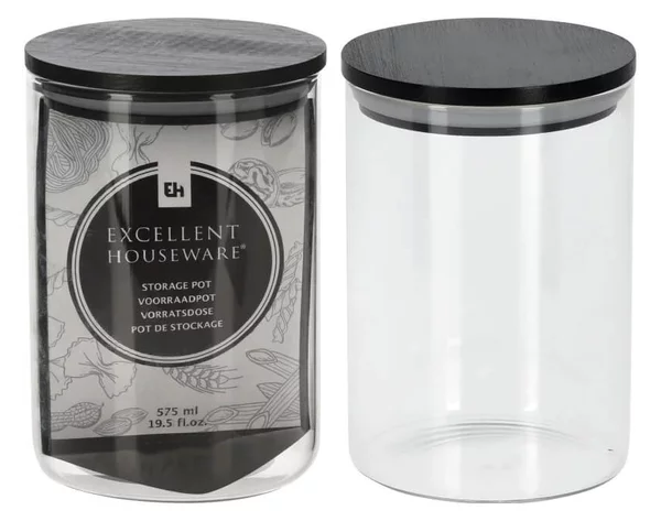 Γυάλινο βάζο Excellent Houseware με καπάκι, Χωρητικότητας 575ml, 8.5x13cm