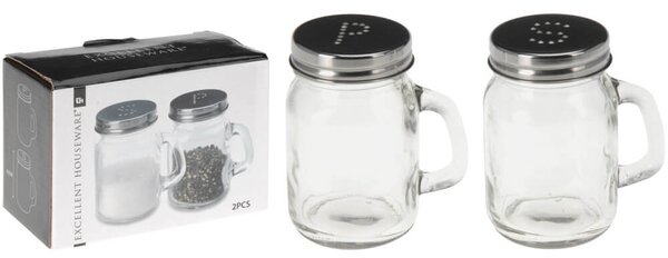 Σετ Αλατοπίπερο Excellent Houseware Σε Γυάλινο Δοχείο Με Λαβή - 2 τεμάχια