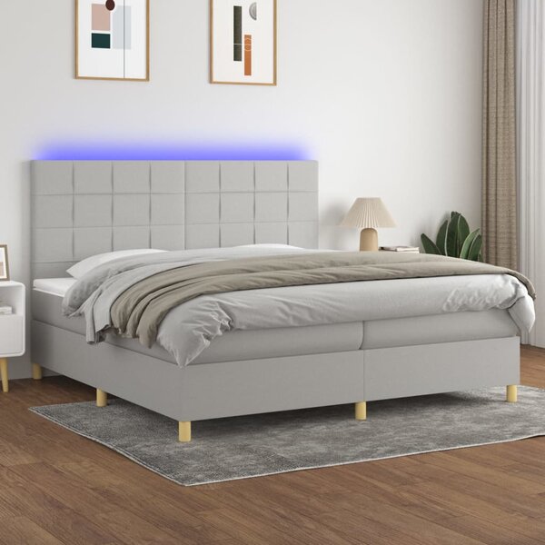 VidaXL Κρεβάτι Boxspring με Στρώμα & LED Αν.Γκρι 200x200εκ. Υφασμάτινο