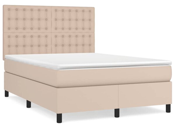 VidaXL Κρεβάτι Boxspring με Στρώμα Καπουτσίνο 140x200εκ.από Συνθ.Δέρμα