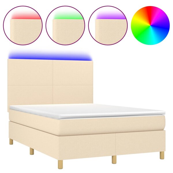 VidaXL Κρεβάτι Boxspring με Στρώμα & LED Κρεμ 140x190 εκ. Υφασμάτινο