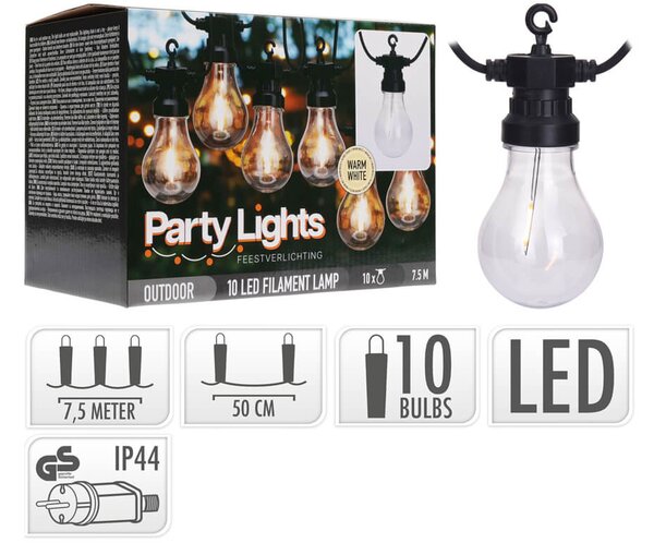 Διακοσμητικός Φωτισμός 10 LED , 7.5 Μέτρα - Θερμό Λευκό