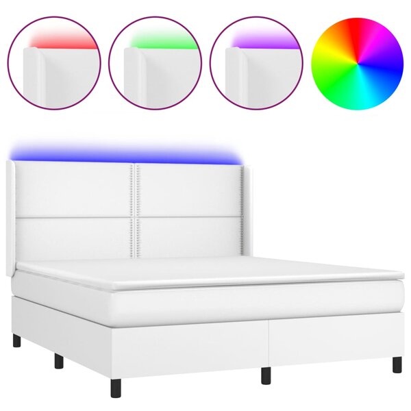 VidaXL Κρεβάτι Boxspring με Στρώμα & LED Λευκό 160x200 εκ. Συνθ. Δέρμα