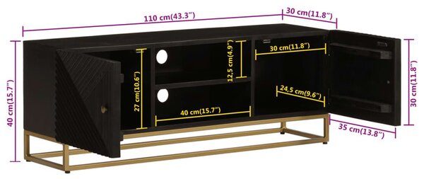 Έπιπλο Τηλεόρασης Μαύρο 110x30x40εκ.Μασίφ Ξύλο Μάνγκο & Σίδηρος - Μαύρο