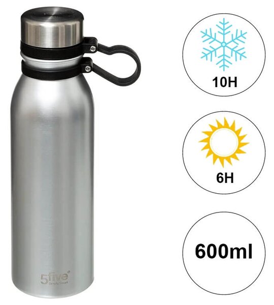 Μπουκάλι Θερμός 5five με λαβή, χωρητικότητα 600ml και διατήρηση θερμοκρασίας 6h ζεστό / 10h κρύο - Stainless Steel