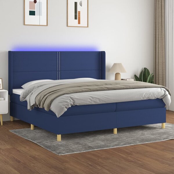 VidaXL Κρεβάτι Boxspring με Στρώμα & LED Μπλε 200x200 εκ. Υφασμάτινο