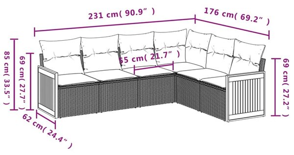 Σετ Καναπέ Κήπου 6 τεμ. Μπεζ Συνθετικό Ρατάν με Μαξιλάρια - Μπεζ